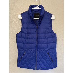 Talbots Down Fill Puffer Vest Women's Size Medium Blue Quilted Full Zip Pockets